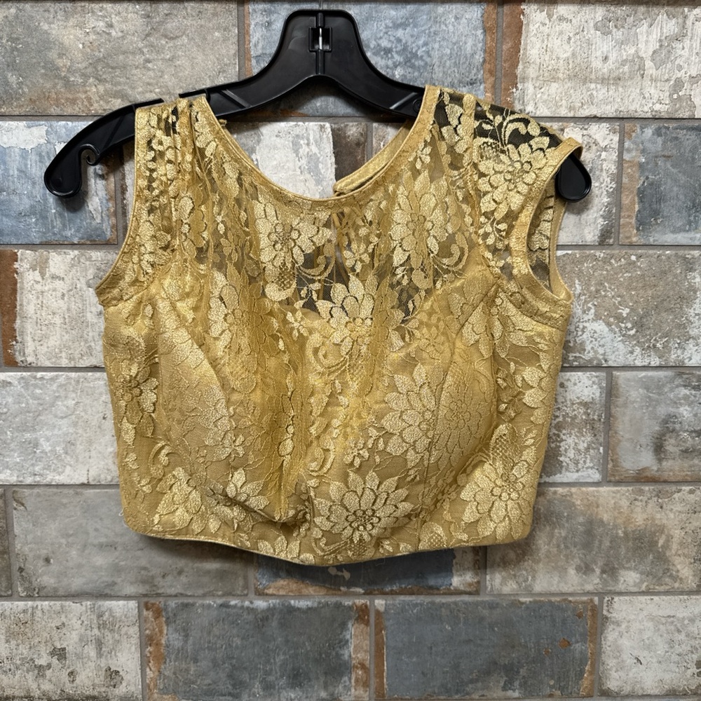 Chic Gold Lace Sleeveless Blouse